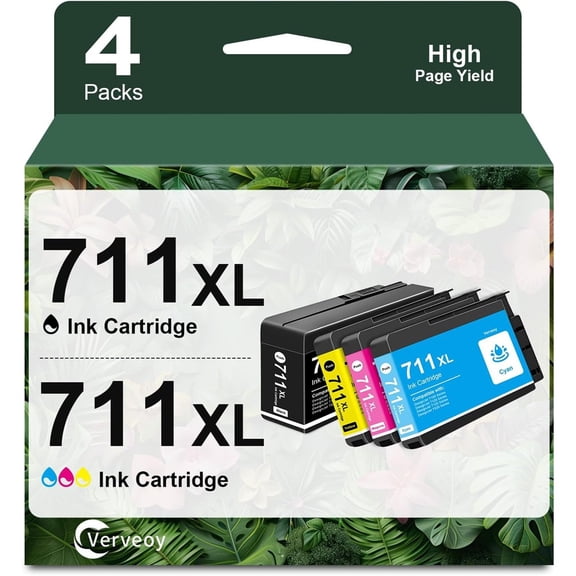 711 Ink Cartridges Replacement for HP Designjet 711 XL Ink cartridges CZ133A CZ130A CZ135A CZ132A Ink for DesignJet T530 T130 T100 T120 T520 T125 T525 Printer Ink (4-Pack, BK/C/M/Y)
