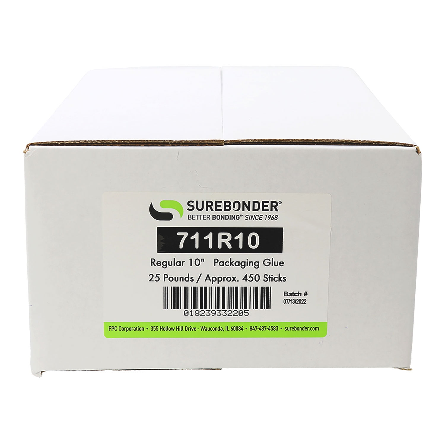 Surebonder Hot Glue Sticks for Packaging, High Temp, Standard Full Size 7/16" x 10" Length, 25 lb. Box, 450 Glue Sticks, Light Amber Color - Made in USA (711R10)