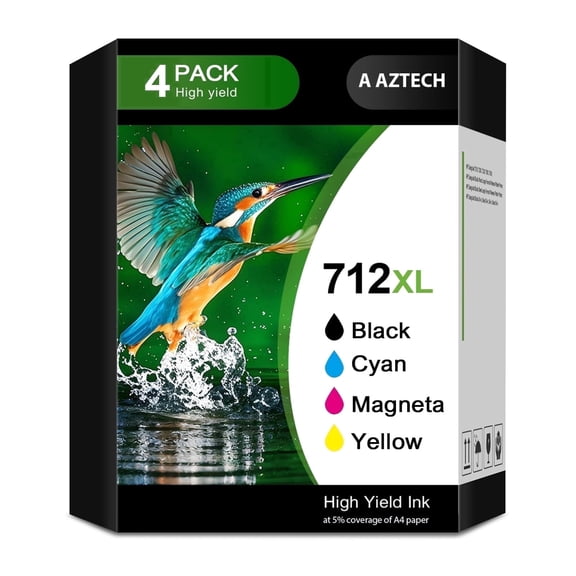 Compatible for HP 712 712XL T210 Designjet Ink Cartridges T210 712 XL DesignJet T650 T630 T230 Studio Plotter Printer High Yield (4 Pack, Black, Cyan, Yellow, Magenta)