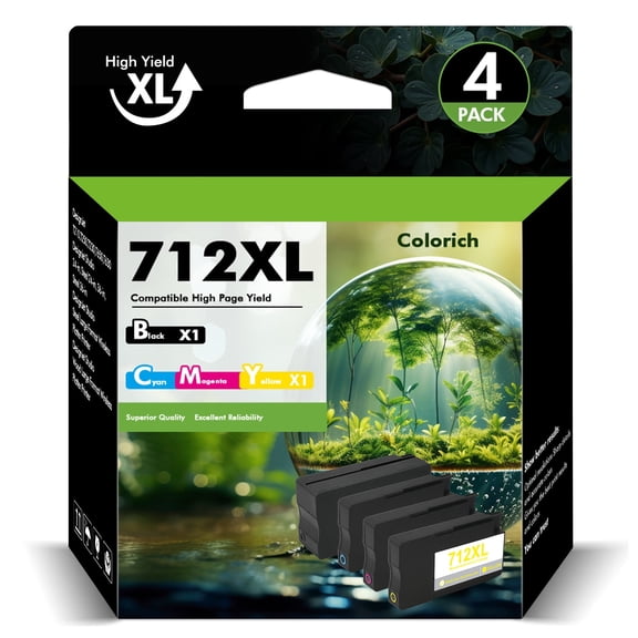 712 Ink Cartridges High Yield Replacement for 712XL Combo Pack, Compatiable with DesignJet T650 T630 T230 T210 Studio Plotter Printers (4 Pack, 80-ml Black + 29-ml Cyan/Magenta/Yellow)