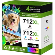 712 Ink Compatible for 712 Ink Cartridge Ink 712 for DesignJet T210 (4PK, 80ml Black+29ml CMY)