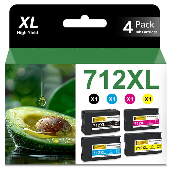 712XL 712 Ink Cartridge High Yield Replacement for 712XL Ink Cartridges for Compatible for Designjet T210 T320 T250 T630 T650 Printers (4 Pack, 80-ML BK, 29-ML C/M/Y)