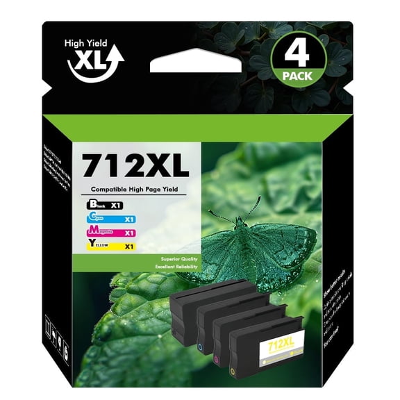712XL 712 Ink Cartridges High Yield Compatible Replacement for HP 712XL 712 XL 712 for DesignJet T650 T630 T230 T210 Studio Plotter Printer (4 Pack, Black, Cyan, Yellow, Magenta)