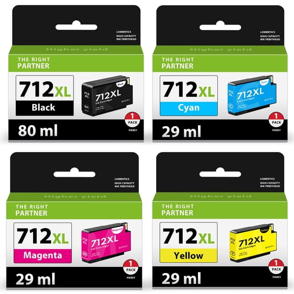 712XL 712 Ink Cartridges High Yield Replacement for HP 712 712XL Ink for DesignJet T650 T630 T230 T210 Studio Plotter Printer (4 Pack, 80-ML Black, 29-ML Cyan/Magenta/Yellow)