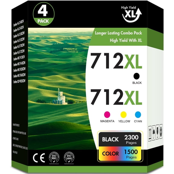 712XL Ink Cartridges Replacement for 712XL 712 Ink Cartridges Combo Pack Works with DesignJet T210 T230 T630 T650 Studio Plotter Printer(4 Color Pack, 80-ml Black + 29-ml)