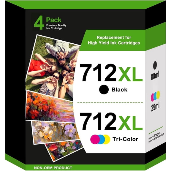 712 Ink Compatible for HP 712 Ink Cartridge Compatible for HP Ink 712 712XL for T650/T630 (4PK, 80ml Black+29ml CMY)
