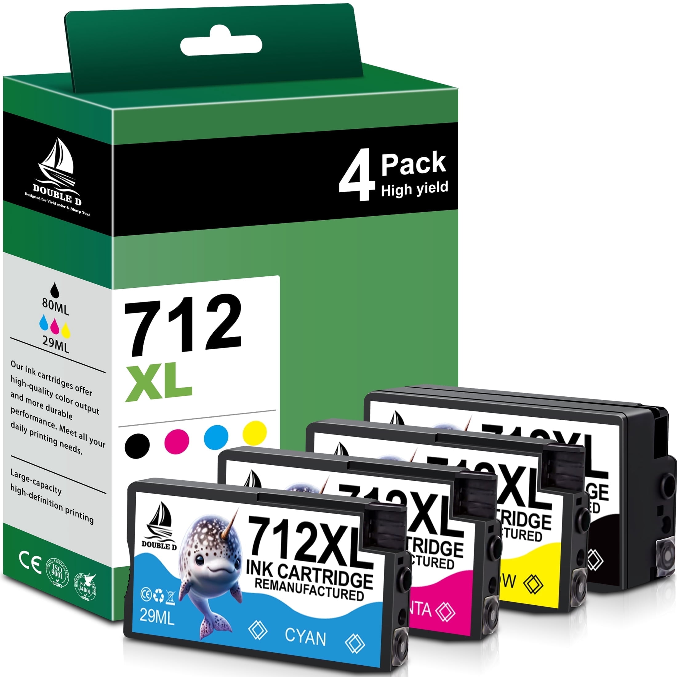 712XL Ink Cartridges Compatible for HP 712 Ink Cartridge Combo Pack for ...