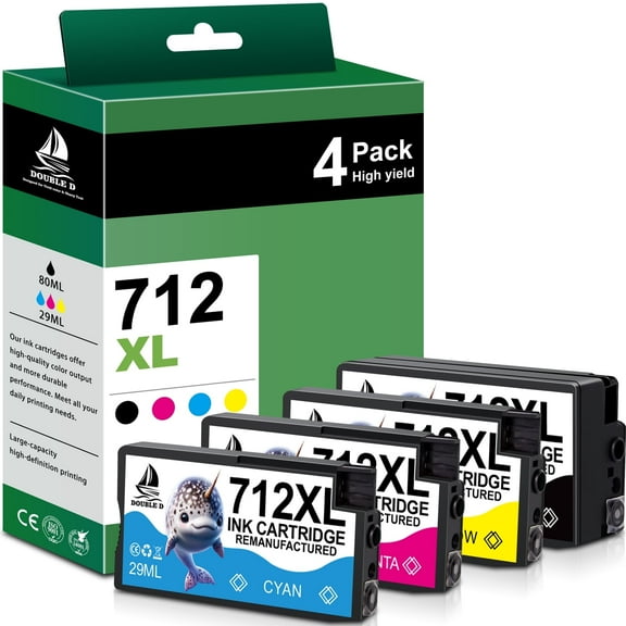 712XL Ink Cartridges Compatible for HP 712 Ink Cartridge Combo Pack for DesignJet T210 T250 Printer (4 Pack, 80-ml Black + 29-ml Cyan/Magenta/Yellow)