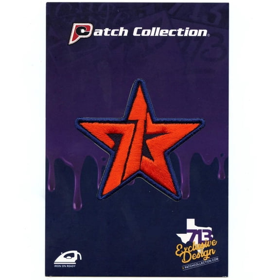 713 Star Houston Baseball Patch Texas Orange Navy Blue Embroidered Iron On