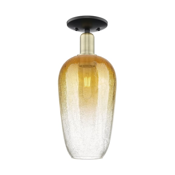 716-1C-BAB-G484-7AM Innovations Lighting Brookhaven Flute - 1 Light Semi-Flush Mount-16.5 Inch Tall and 7 Inch Wide-Black Antique Brass Finish-Amber