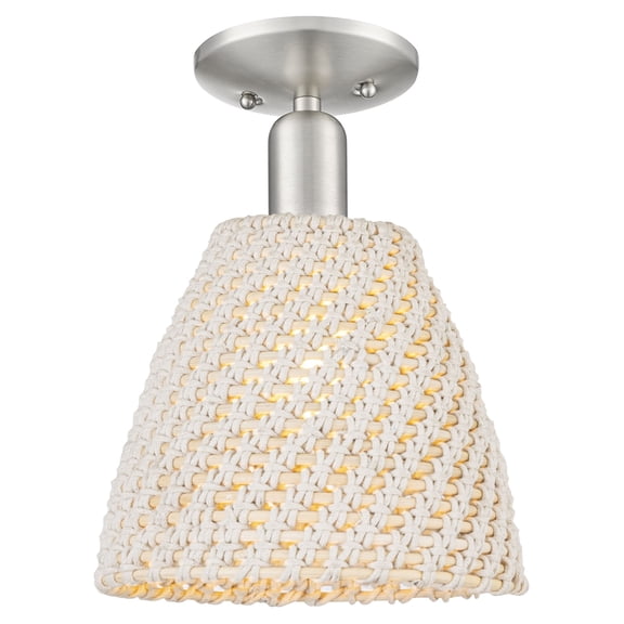 716-1C-SN-NBD-9-NAT Innovations Lighting Natural Ballston Dome - 1 Light Cone Semi-Flush Mount-9 Inch Wide and 11 Inch Tall-Brushed Satin Nickel