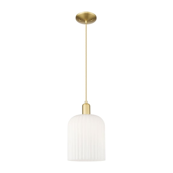 716-1P-SG-G559-8GWH Innovations Lighting Bridal Veil - 1 Light Cord Hung Mini Pendant-13.5 Inch Tall and 8 Inch Wide-Satin Gold Finish-Gloss White