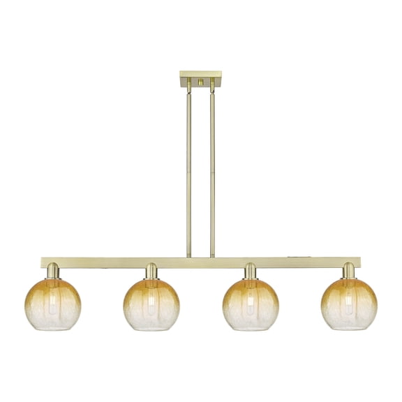 716-4I-AB-G483-8AM Innovations Lighting Brookhaven Globe - 4 Light Stem Hung Island-11.8 Inch Tall and 48 Inch Wide-Antique Brass Finish-Amber Glass