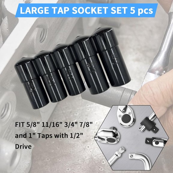 71670 Large Tap Socket Set 5 pcs Compatible with 5/8" 11/16" 3/4" 7/8" and 1" Taps with 1/2" Drive Fits MCTI Standard Taps$$Tools & Hardware Other