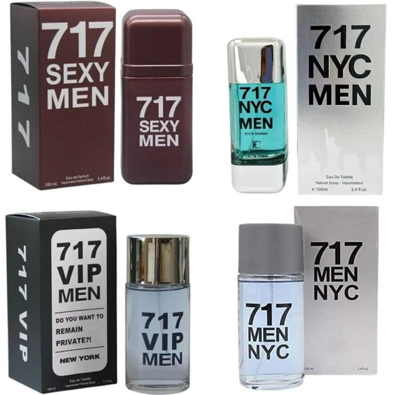 717 Collection for Men Set of 4 Eau de Toilette Sprays (717 Men NYC, 717 Sexy, 717 VIP & 717 NYC ) 3.4 FL Oz | 100 ml Each Long, Bold & Masculine Fragrance Gift Set