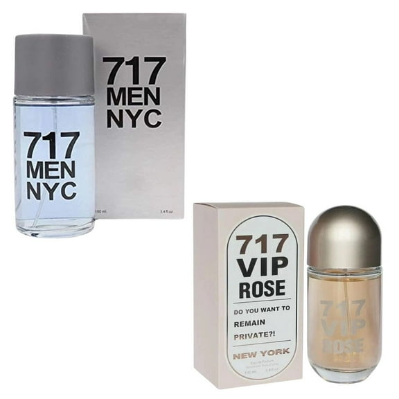 717 Men NYC & 717 VIP Rose Couple Perfume Gift Set (2 x 3.4 oz / 100 ml) Eau de Parfum for Him & Her Long-Lasting Urban & Romantic Fragrance Gift for Couples, Anniversaries & Valentines Day