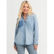 Jessica Simpson Women's Embellished Two Tone Denim Shirt with Long Sleeves, Sizes XS-XL