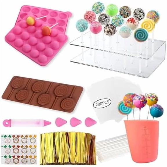 717PCSCake Pop Molds Kit, Lollipop Cake Pop Maker Set with Cake Pop Stand, Cake Pop Sticks and Wrappers, Decorating Pen, 4 Piping Tips, Measuring Cup$$Home Decor, Kitchen, & Other