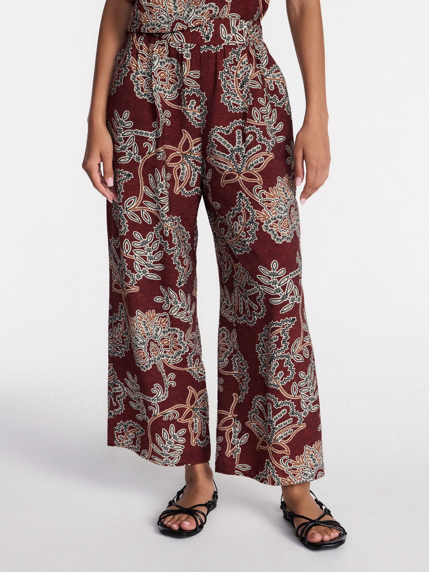 Time and Tru Women's Wide Leg Print Pants, Sizes XS-XXXL