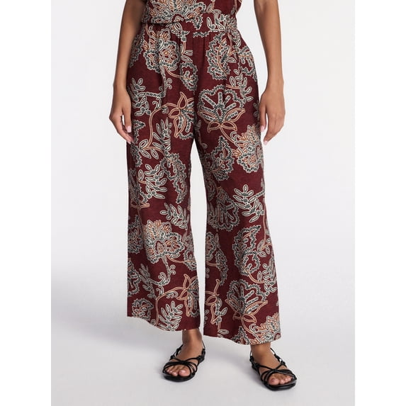 Time and Tru Women's Wide Leg Print Pants, Sizes XS-XXXL