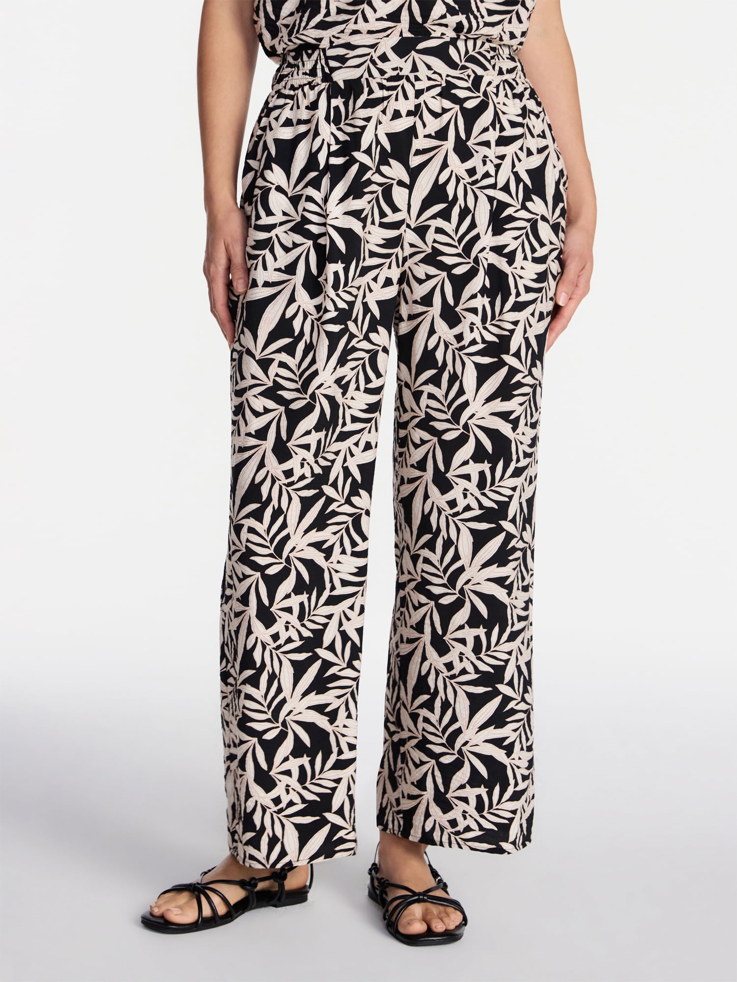Time and Tru Women's Wide Leg Print Pants, Sizes XS-XXXL