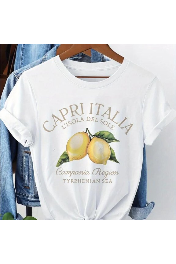 7191C1Apri Itali Print T-S1Hirt Oversized R Funnemon T-S1Hir S1Hort eeve Crew Neck C1Asual Top