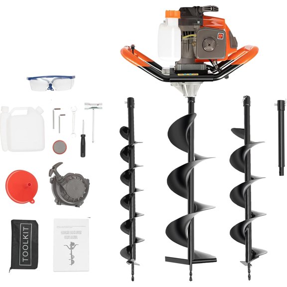 71Cc Auger Post Hole Digger,2-Stroke Petrol Gas Powered Earth Digger Earth Auger with 3 Digging Machine Drill Bits 4" 6" 8" and 1 Extension Rods for Tree Planting Holes,Fence Stakes,Greenhouse Stakes