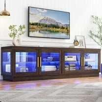 71IN LED TV Stand for 85/80/75inch TV,High Glossy Wooden Farmhouse TV Stands for Living Room,TV Gaming Entertainment Center with Storage Cabinet,RGB LED(Brown)