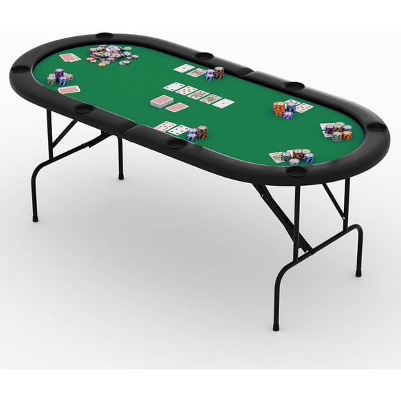 71In Oval Foldable Poker Table with Padded Rails and 8 Cup Holders Felt Surface for Home Game Nights