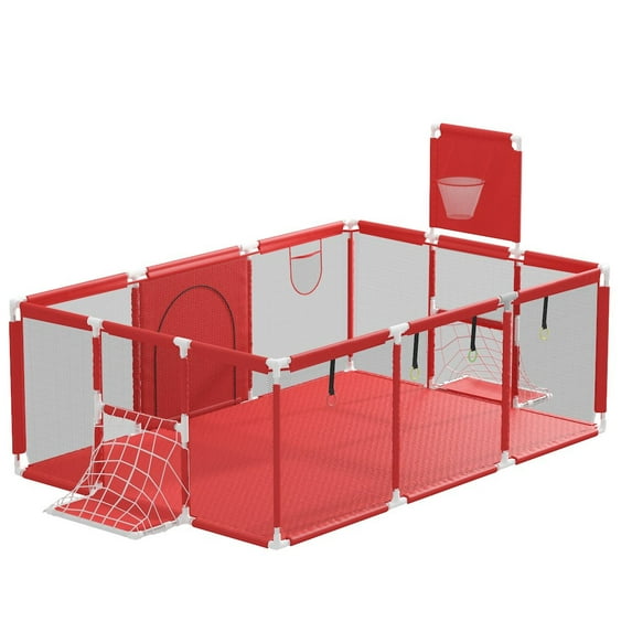 71Inch Extra Large Kid Baby Playpen Baby Playard With Basketball Hoop Mesh Infant Children Play Game Fence for Indoors Outdoors Home