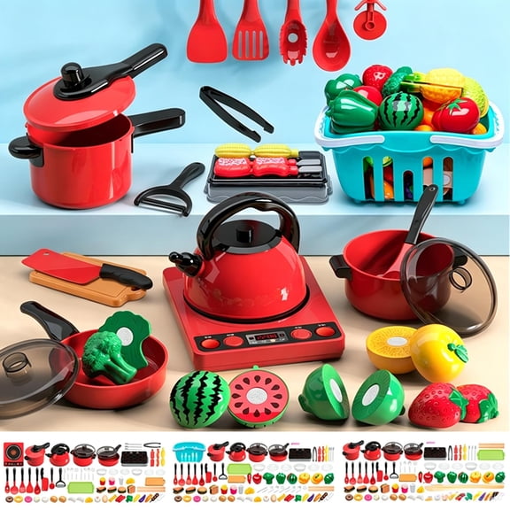 71PCS Kids Pretend Kitchen Cookware Playset, Utensils Simulation Toy, Safe ABS Plastic Little Chef Role Play Kit, Educational Birthday Christmas Gift for Toddler Boys Girls Ages 4+