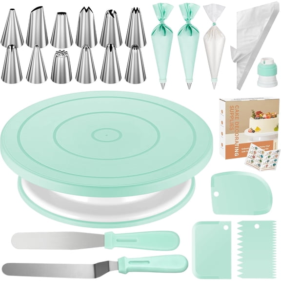 71PCs Cake Decorating Kit, Baking Supplies Tools - Includes Cake Stand Turntable, 12 Icing Piping Tips Set, 2 Frosting Spatulas, 3 Scrapers, 50+2 Piping Bags, Coupler, Video Tutorial, Booklet