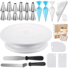 71Pcs Cake Decorating Kit - Turntable Stand, 12 Icing Tips, 50+2 Piping Bags, Scrapers & Spatulas, Complete Baking Supplies with Video Tutorial & Booklet