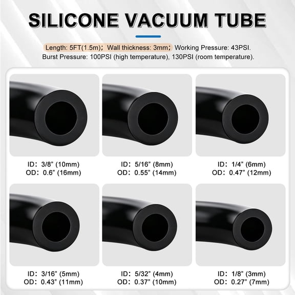 71Pcs Vacuum Line Kit, 6 Sizes 5Ft Silicone Vacuum Hose with 65Pcs Connectors, Heat Resistant Tubing for Car Engine Bay Piping System, Automotive Replacement Vacuum Hoses