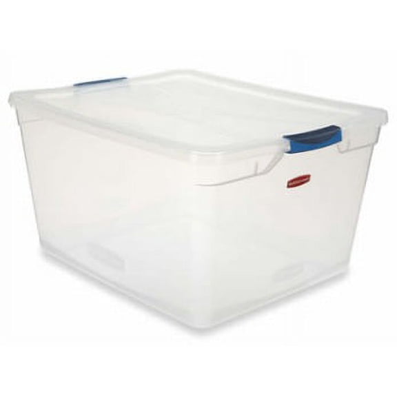 Rubbermaid Clever Store Latching Storage Tote Container, Clear, 71-quart (FG3Q3200CLMCB)