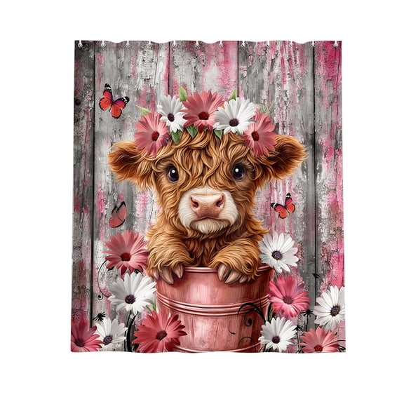 71X71 Inch Highland Cow Themed Shower Curtain For Bathroom Toilet Decor Waterproof