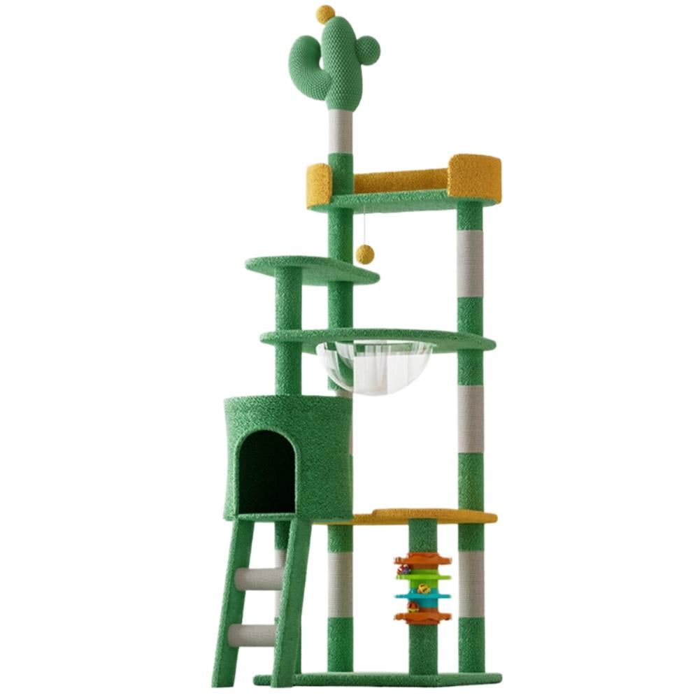 71in Cat Tree Tower, 6 Level Cactus Style Cat Tree,Multifunctional Cat Tree with Cat Hanging Play Ball, Sleep Bowl, Cat House, Scratching Post, and Cat Rolling Play Toy, All in One Cat Tree
