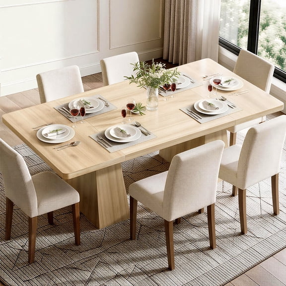 Rectangular 6-8 Seater Dining Table, LEAGHOME 62.2" Kitchen Table, for Dining Room, Natural
