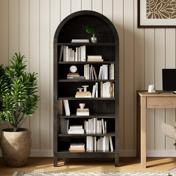 71in Tall Arched Bookcase,7 Tiers Arch Bookcase with Storage,Modern Farmhouse Book Shelf with Adjustable Shelves,Open Book Shelf for Home Office Living Room,Wood Bookshelf w/Open Display Shelves