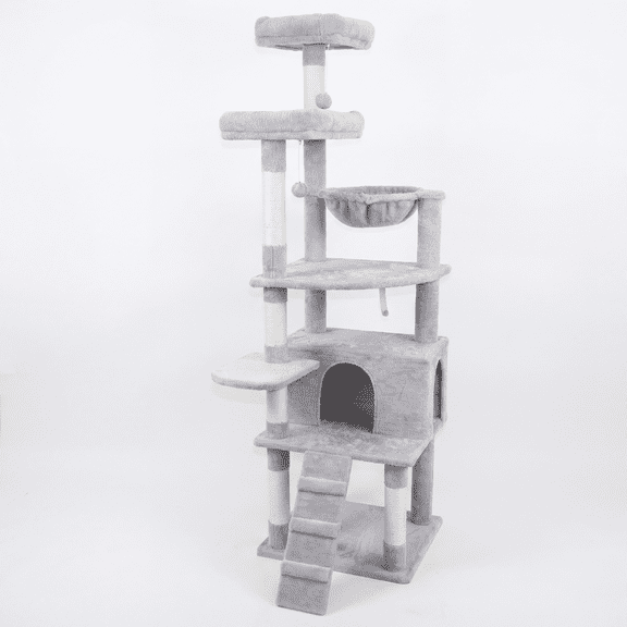 71in Tall Multi-Level Cat Tree with Hammocks, 2 Top platform, Cat Cave, Scratching Posts, Plush Cat Tower for Indoor Cats, Perfect for Multiple Cats