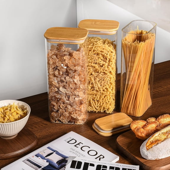 71oz Rectangle Airtight Glass Storage Containers with Bamboo Lids Set of 4 for Pantry Organization