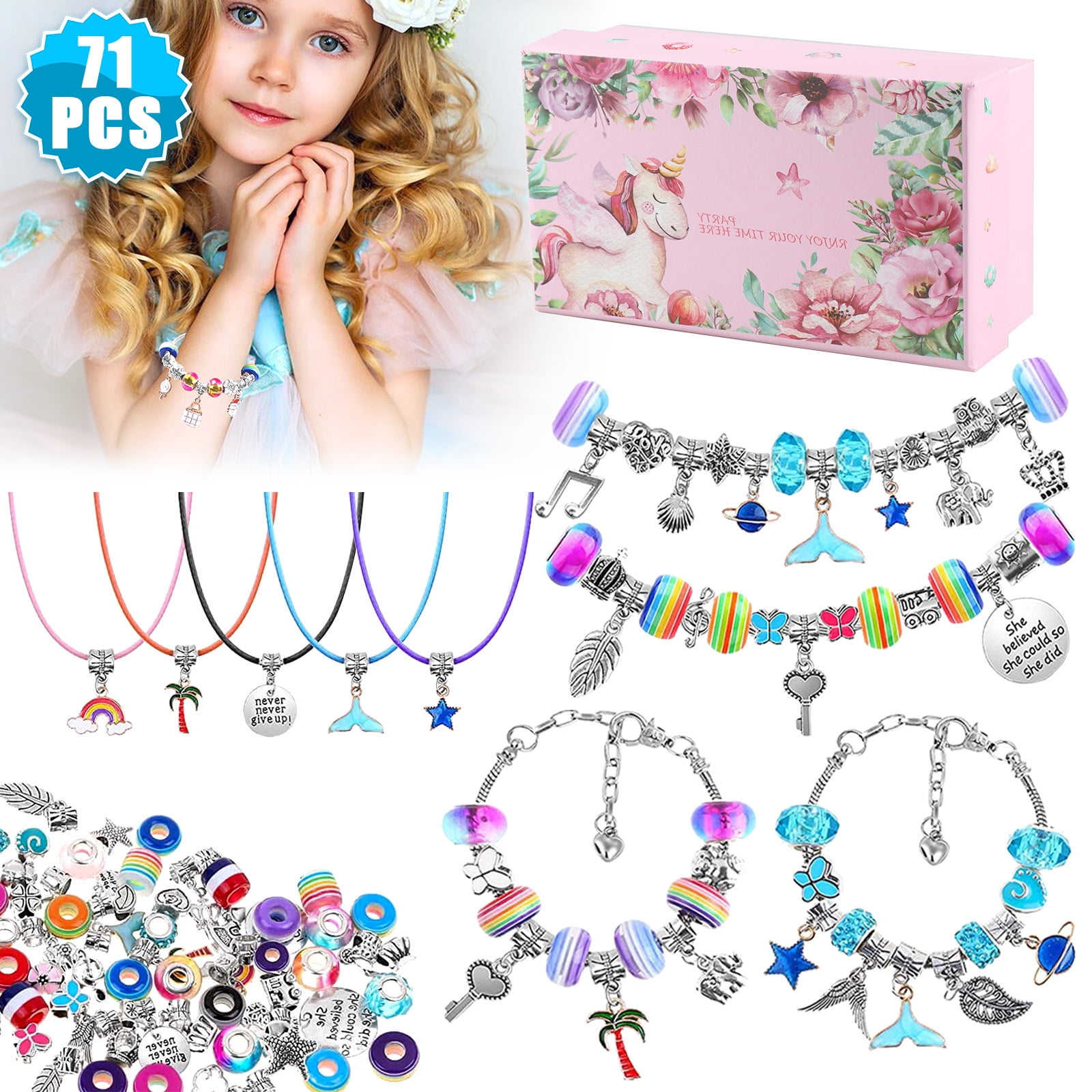 klmars Charm Bracelet Making Kit,Jewelry Making Supplies  Beads,Unicorn/Mermaid Crafts Gifts Set for Girls Teens Age 5-12