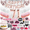 thumbnail image 1 of 71st Birthday Decoration Rose Gold with Silver Curtain, 71 Party Supplies, 71st Sash, 71 Cake Topper, 71st Photo Props, Cconfetti Balloons, 1 of 4