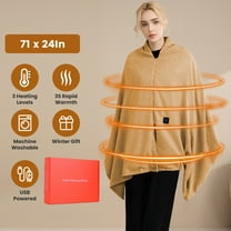71x24" USB Heated Blanket, Wearable Electric Heated Shawl with Zipper 3 Heating Levels Washable for Home Office (Without Battery)