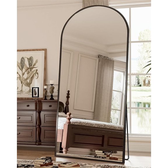 71x26 Inch Arched Full Length Floor Mirror with Stand, Black Aluminum Frame Lean Wall Mirror for Bedroom Living Room Entryway