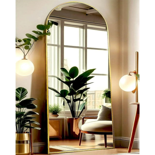 71x27 Inch Arched Floor Mirror - Full Length Gold Standing Mirror for Bedroom, Living Room, Dressing - Tall Leaner Mirror with Arch Design, Wall or Free-Standing Decor