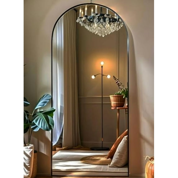 71x28 Inch Arched Floor Mirror - Full Length Black Standing Mirror for Bedroom, Living Room, Dressing - Tall Leaner Mirror with Arch Design, Wall or Free-Standing Decor