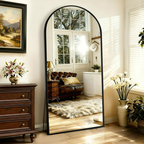 71x32" Large Arched Full Length Mirror, Black Floor Standing Mirrors for Bedroom, Full Body Dressing Mirror with Stand, Tempered Glass Safety Wall Mirror for Living Room, Bathroom, Entryway Decor