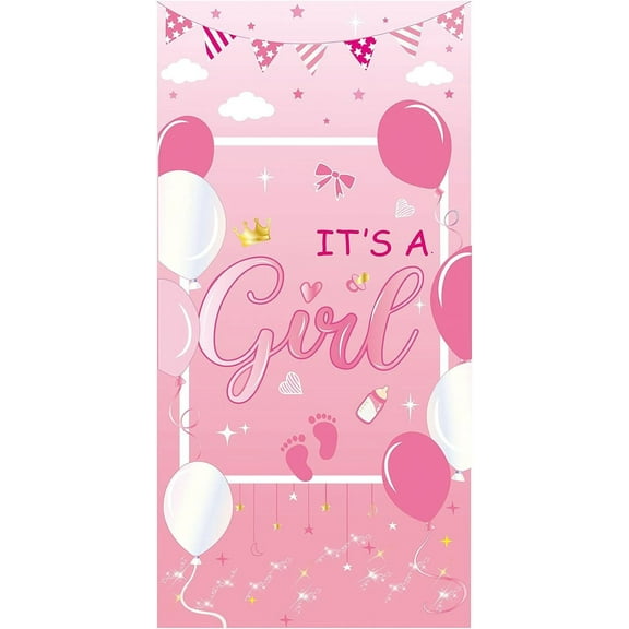 71x35 inch Pink It's A Girl Banner with Hanging Rope Large Birthday Baby Shower Party Supplies Rectangle Polyester Hanging Sign with Footprints Pattern for Outdoor & Indoor Decor DIY