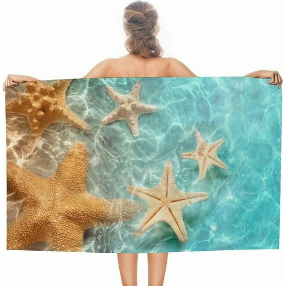 71x36 inches Beautiful Starfish Shell Beach Towel, Summer Beach Microfiber Quick Dry Absorbent Bath Towel for Adult Kids Bathroom Beach Gym Swimming